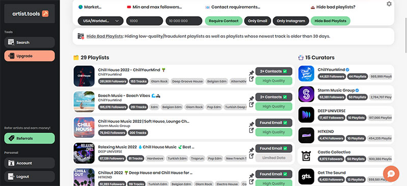 artist.tools is an app to get yoru stats from Spotify