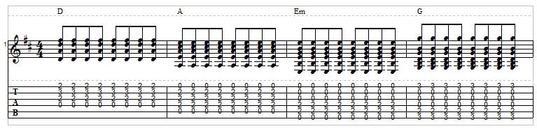 Example 13: Eighth note strumming pattern