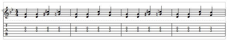 Example 8: Double stop riffs for guitar